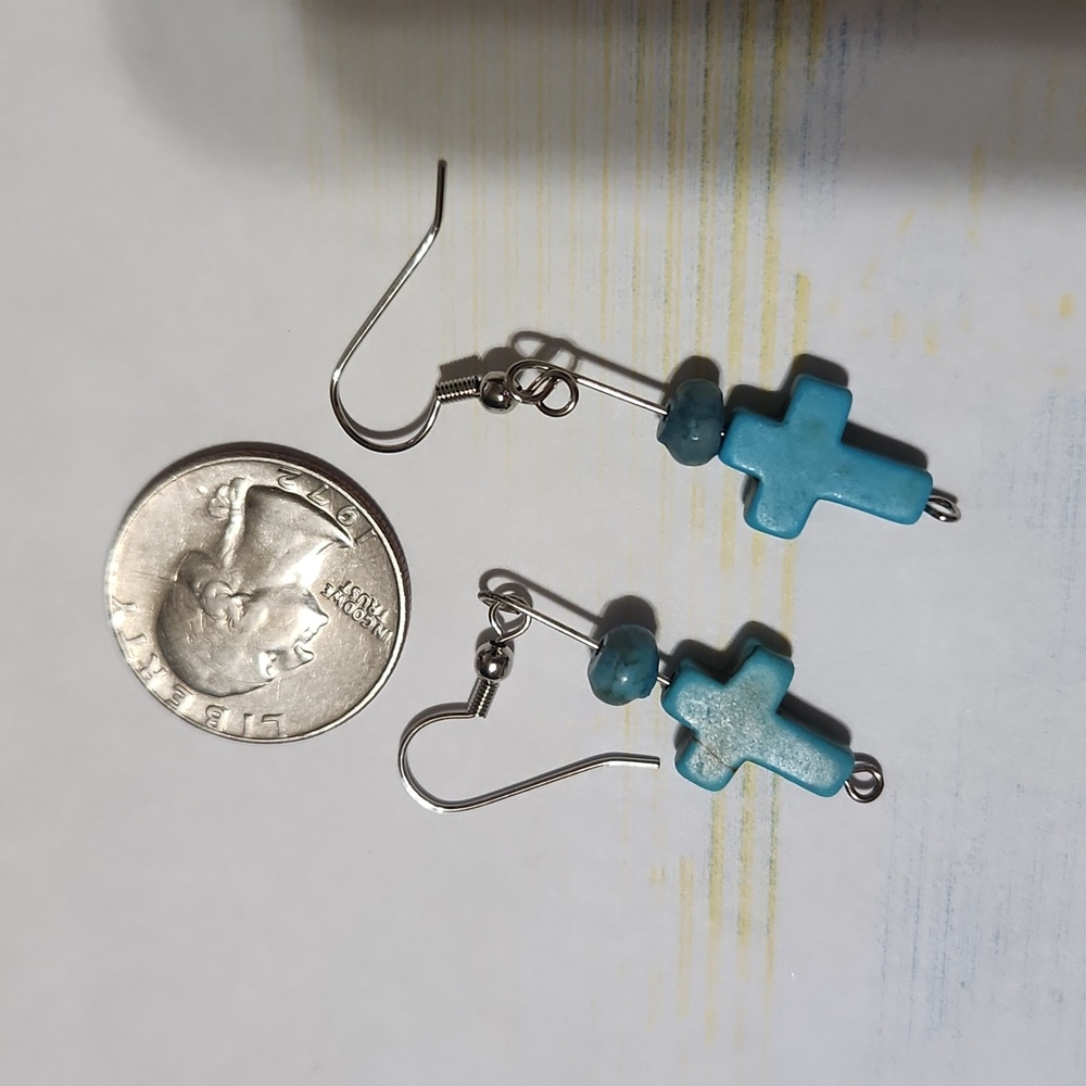 Vintage turquoise cross D'Angelo earrings and choker with extender - Picture 2 of 5